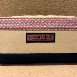 Vineyard Vines Whales Large Zip Around Wallet Blue and Pink Canvas